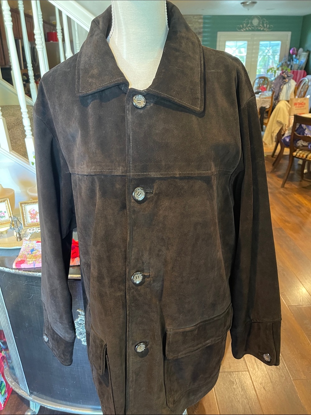 Men's Dark Brown Suede Button Jacket
